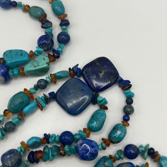 ✨️Jay King Lapis Lazuli Howlite Turquoise Amber 42" Lenth Infinity Necklace! - Picture 6 of 10